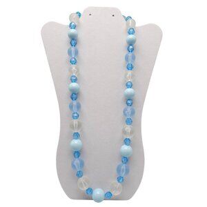 Vintage Blue Frosted Beaded Long Necklace With Lobster Clasp Closure